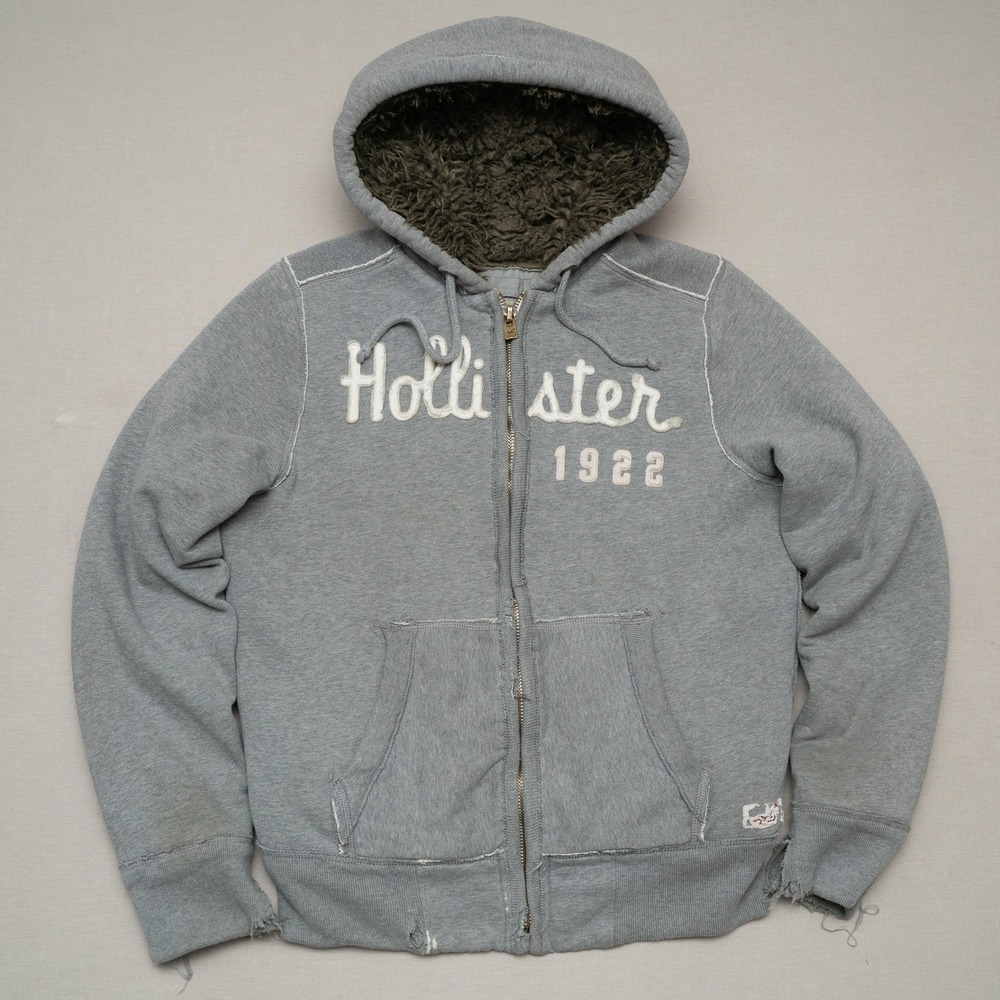 Vintage 2000s Hollister 1922 Heavyweight Shaggy Lined Hoodie Adult M DIstressed